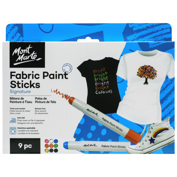 Mont Marte Solid Fabric Paint Sticks 9pc x 5g