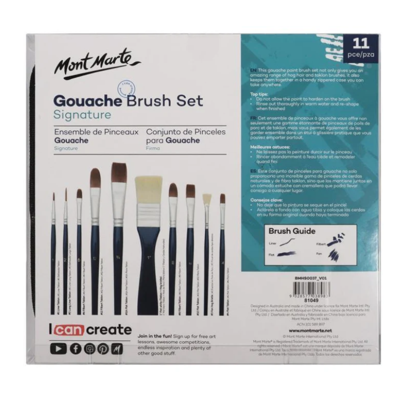 Mont Marte - Brush Set in Wallet 11pc - Gouache