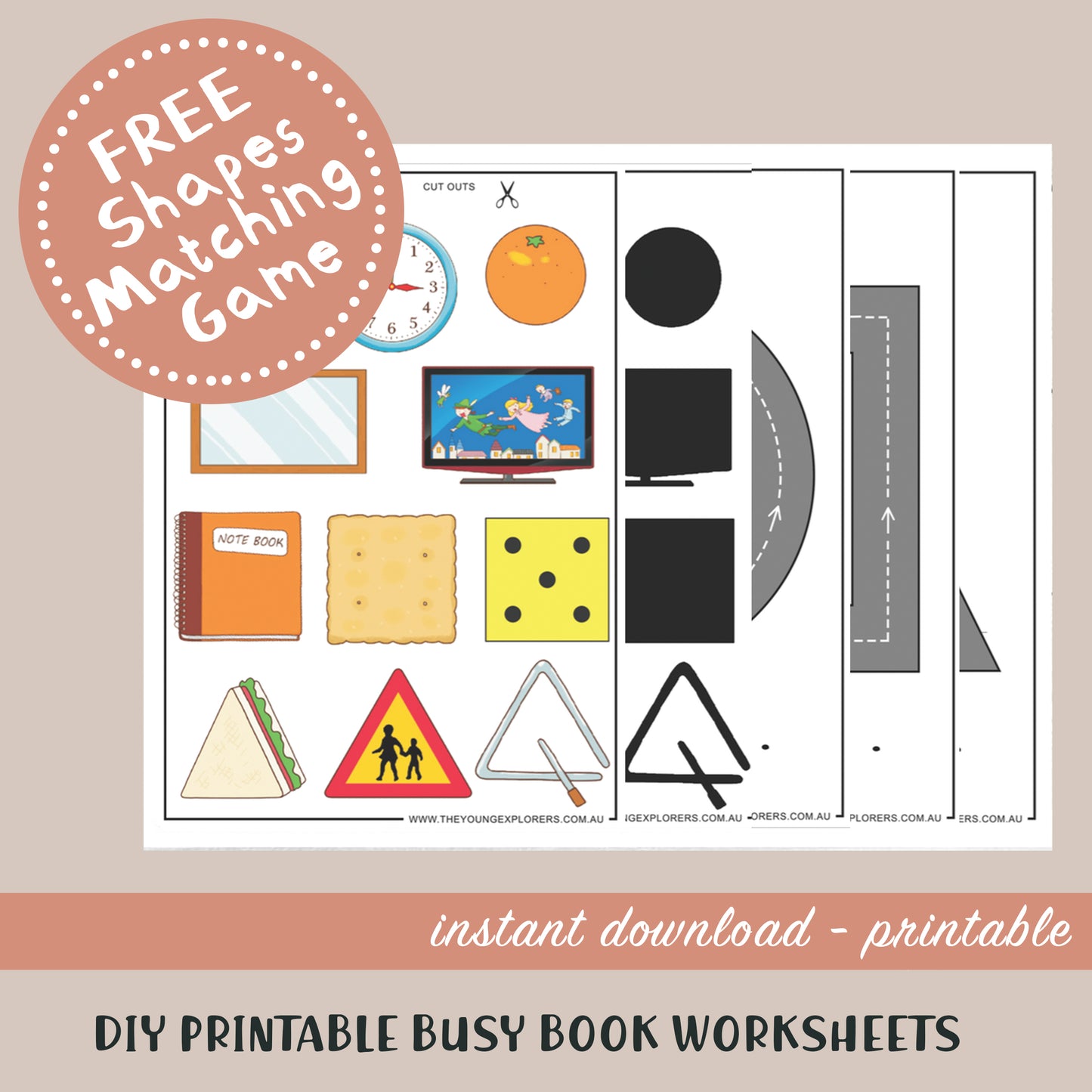 Shapes Matching Printable Busy Book Worksheets FREE