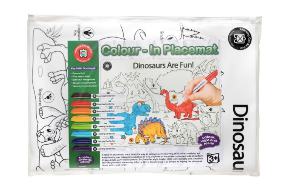 Colour In Placemat Dinosaurs +8pk markers