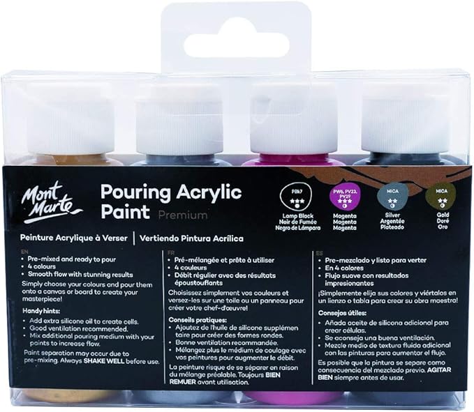 Mont Marte Pouring Acrylic Paint 4-Pieces Set, 60 ml, Cosmic