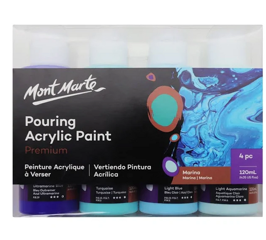 Mont Marte - Pouring Acrylic 120ml 4pc - Marina with 1 X WHITE BEAR KEY CHAIN