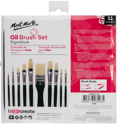 Mont Marte Signature Paint Brush Set - Oil Hog Bristle In Wallet 11pc