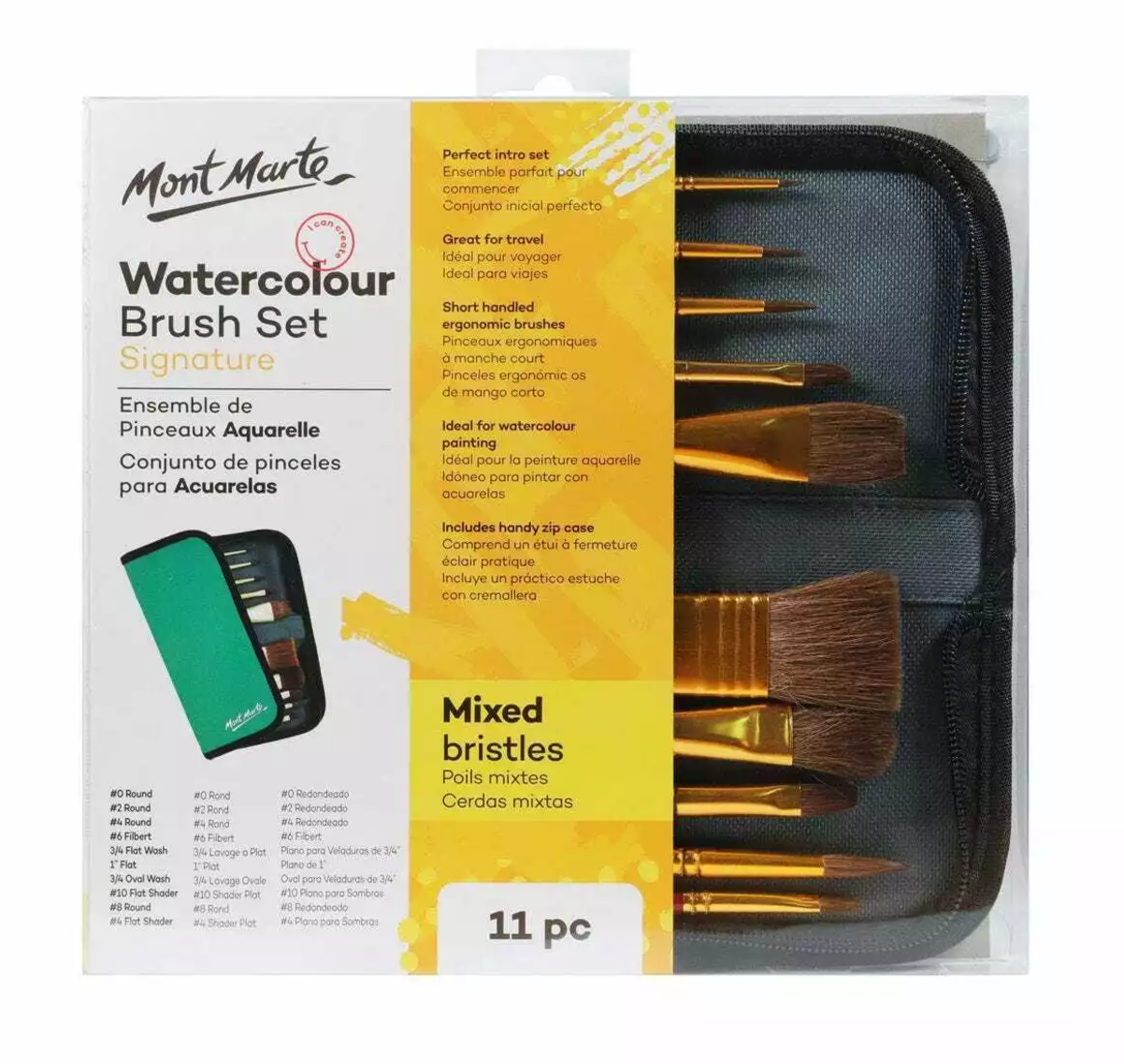 MONT MARTE Mixed Bristle Brush Set Wallet 11pce - Watercolour
