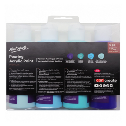 Mont Marte - Pouring Acrylic 120ml 4pc - Marina with 1 X WHITE BEAR KEY CHAIN