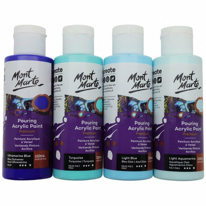 Mont Marte - Pouring Acrylic 120ml 4pc - Marina with 1 X WHITE BEAR KEY CHAIN